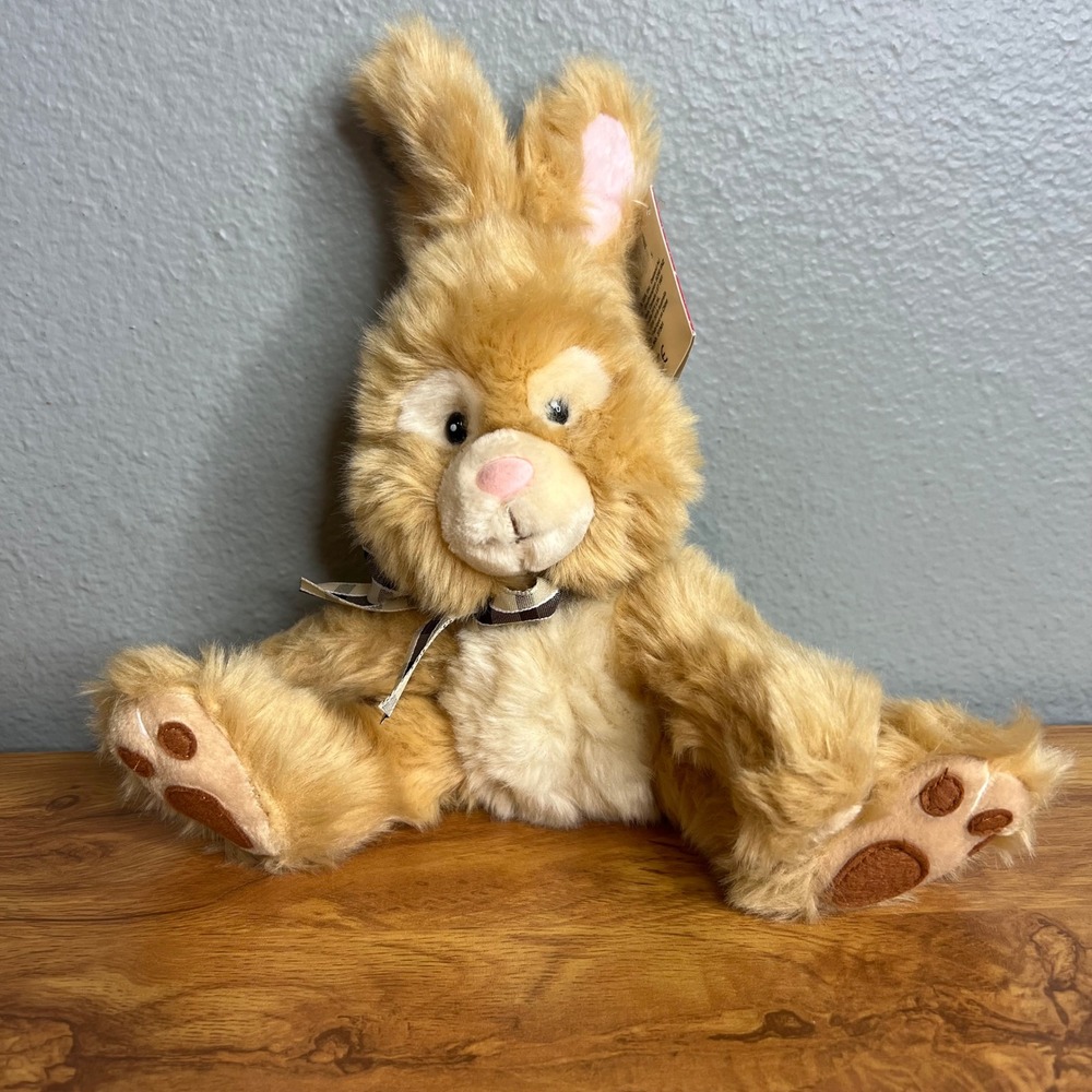 Russ Berrie Toffee Bunny Plush Tan Rabbit Plaid Bow Stuffed Easter Gift NWT
